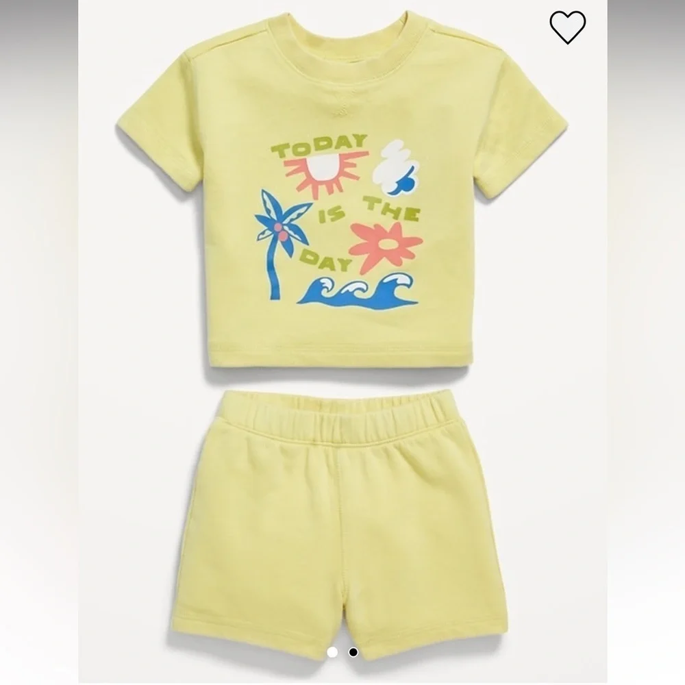 Old Navy French-Terry Yellow Graphic Tee and Shorts Set size 12-18 months unisex